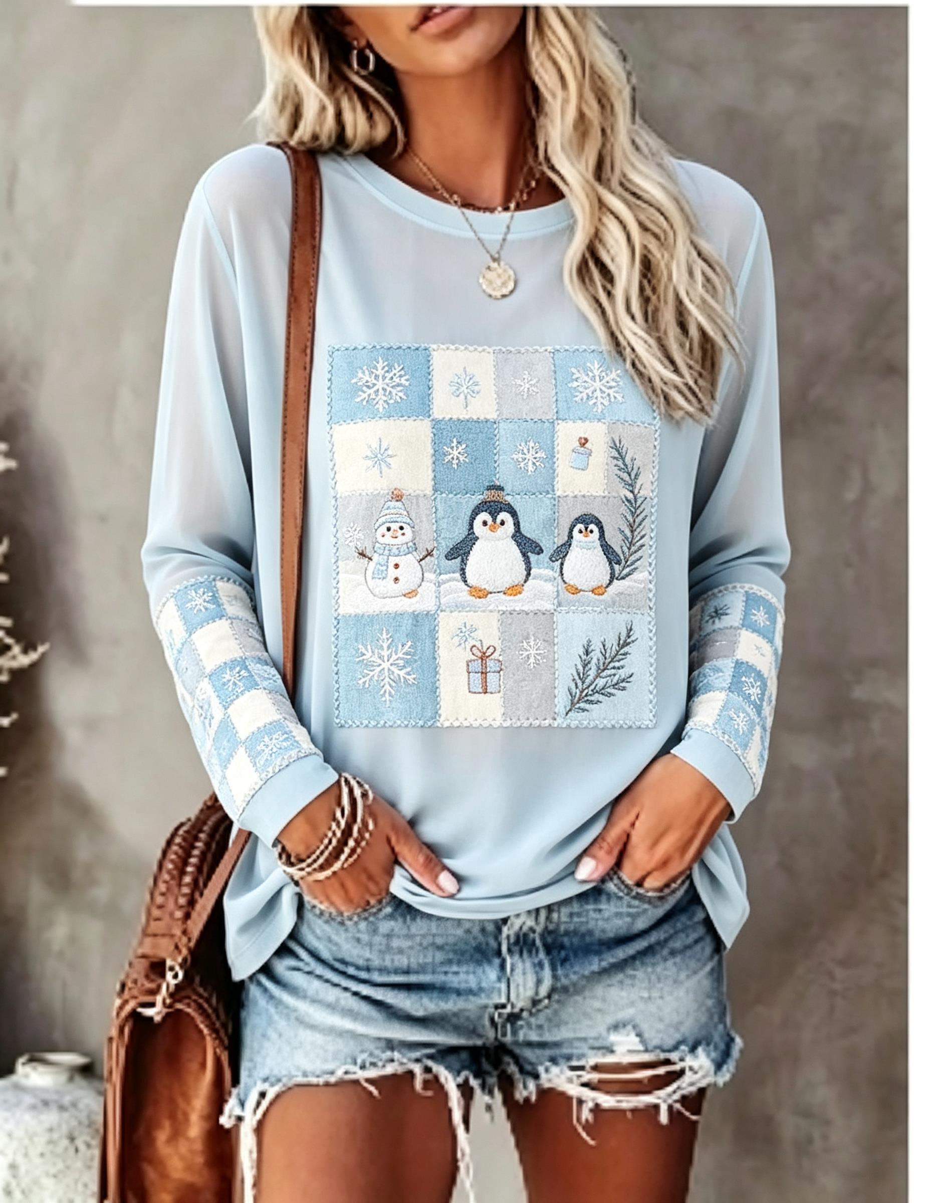 Blouses - เสื้อยืดแขนยาวผู้หญิง ลายปักจิ้งจอก กระต่าย ลายตาราง ลูกสน เบอร์รี่
