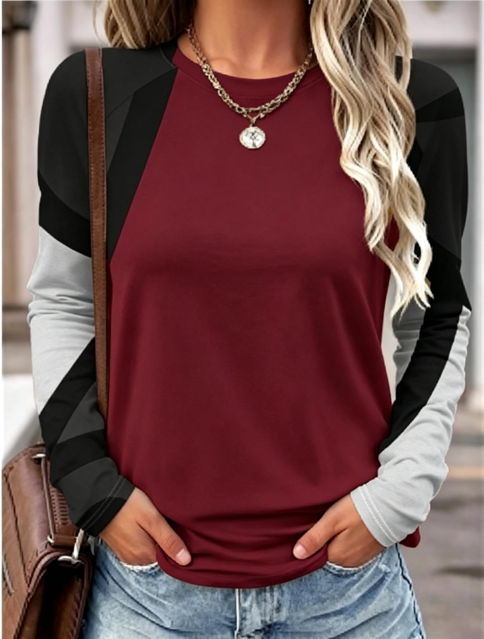 เสื้อยืดแขนยาวผู้หญิง ลายพิมพ์ - Blouses บทวิจารณ์และราคา