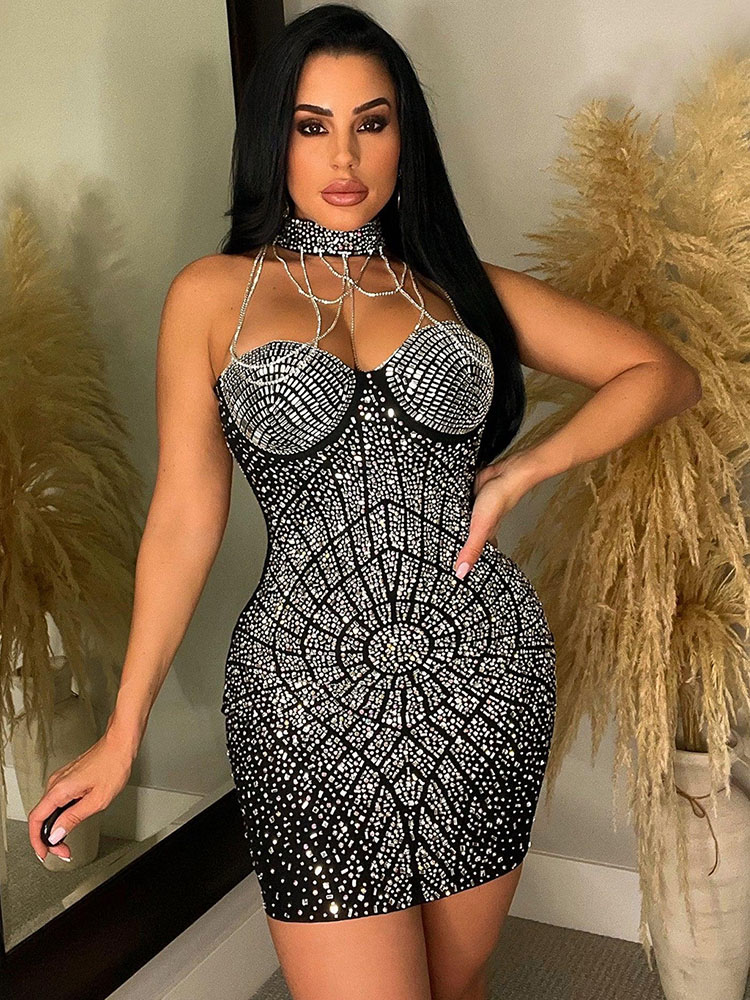 Doyerl Sparkly Rhinestones เพช - Sparkly Rhinestone Club Party Dress บทวิจารณ์และราคา