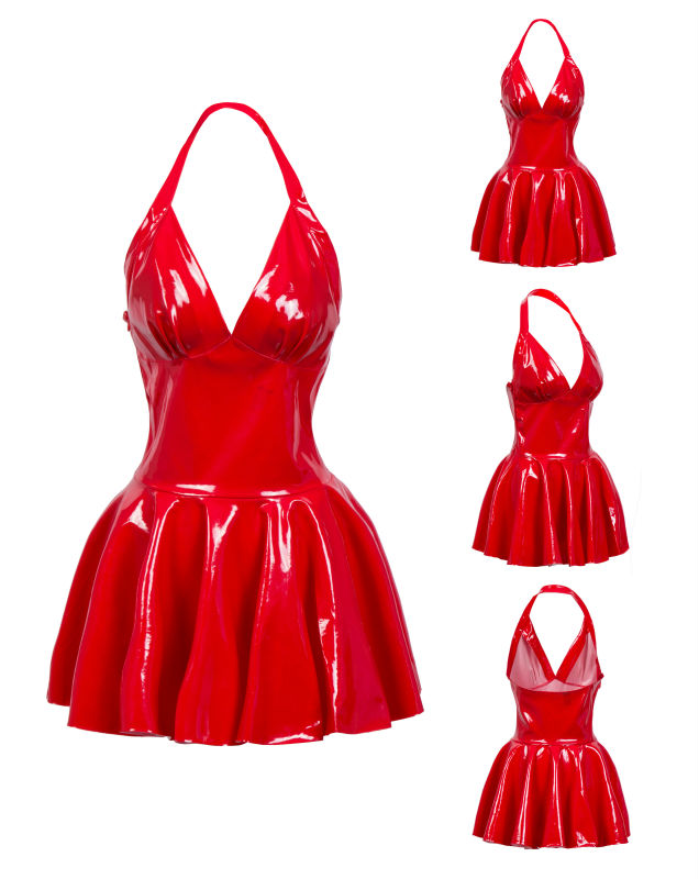 ชุดมินิเดรสหนังลาเท็กซ์เซ็กซี่ - Y2K Backless Halter Mini Dress บทวิจารณ์และราคา