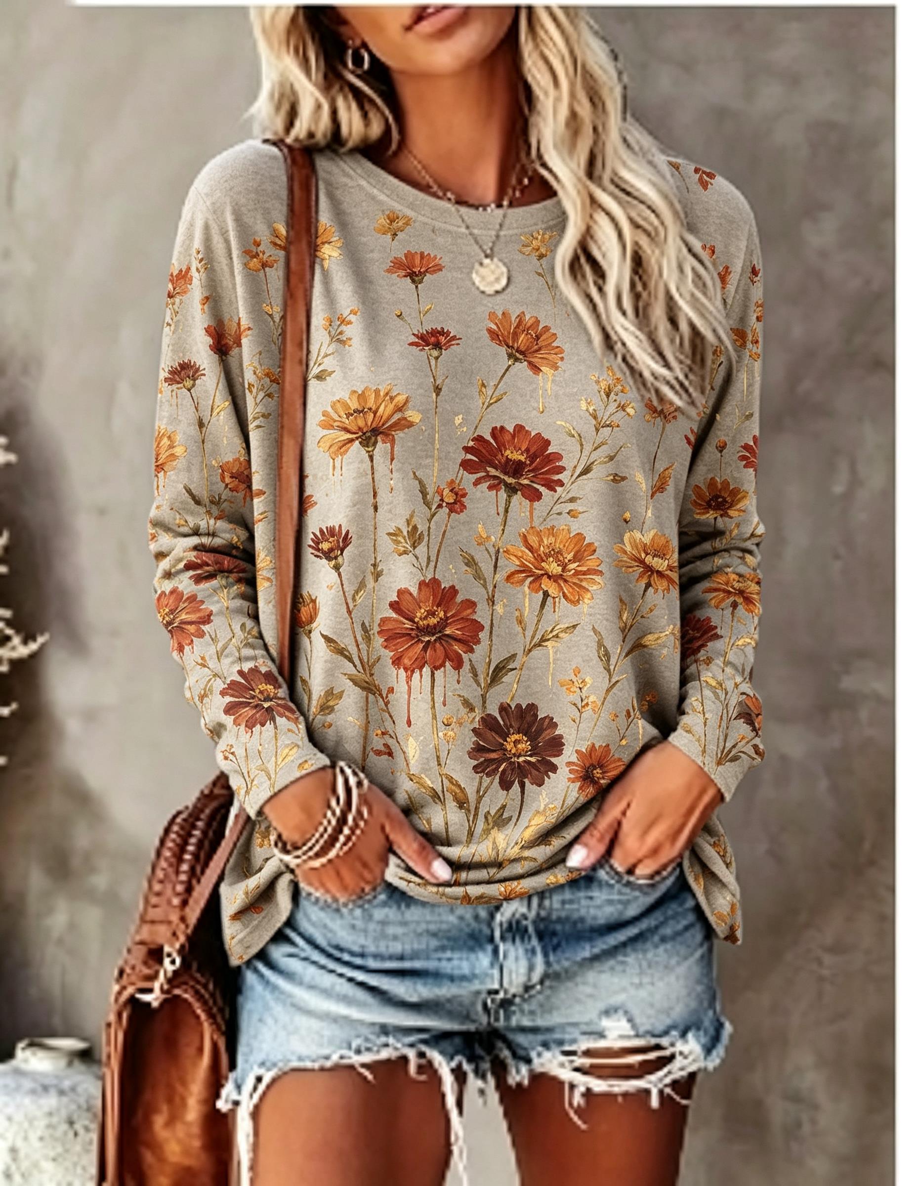 เสื้อยืดแขนยาวผู้หญิง ลายพิมพ์ - Blouses บทวิจารณ์และราคา