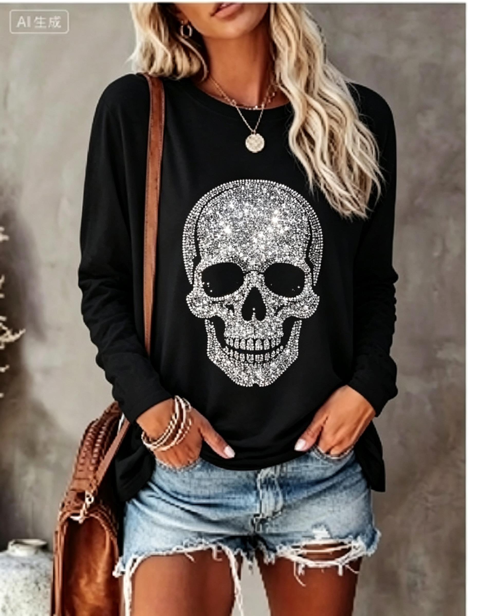เสื้อยืดแขนยาวผู้หญิง ลายพิมพ์ - Blouses บทวิจารณ์และราคา