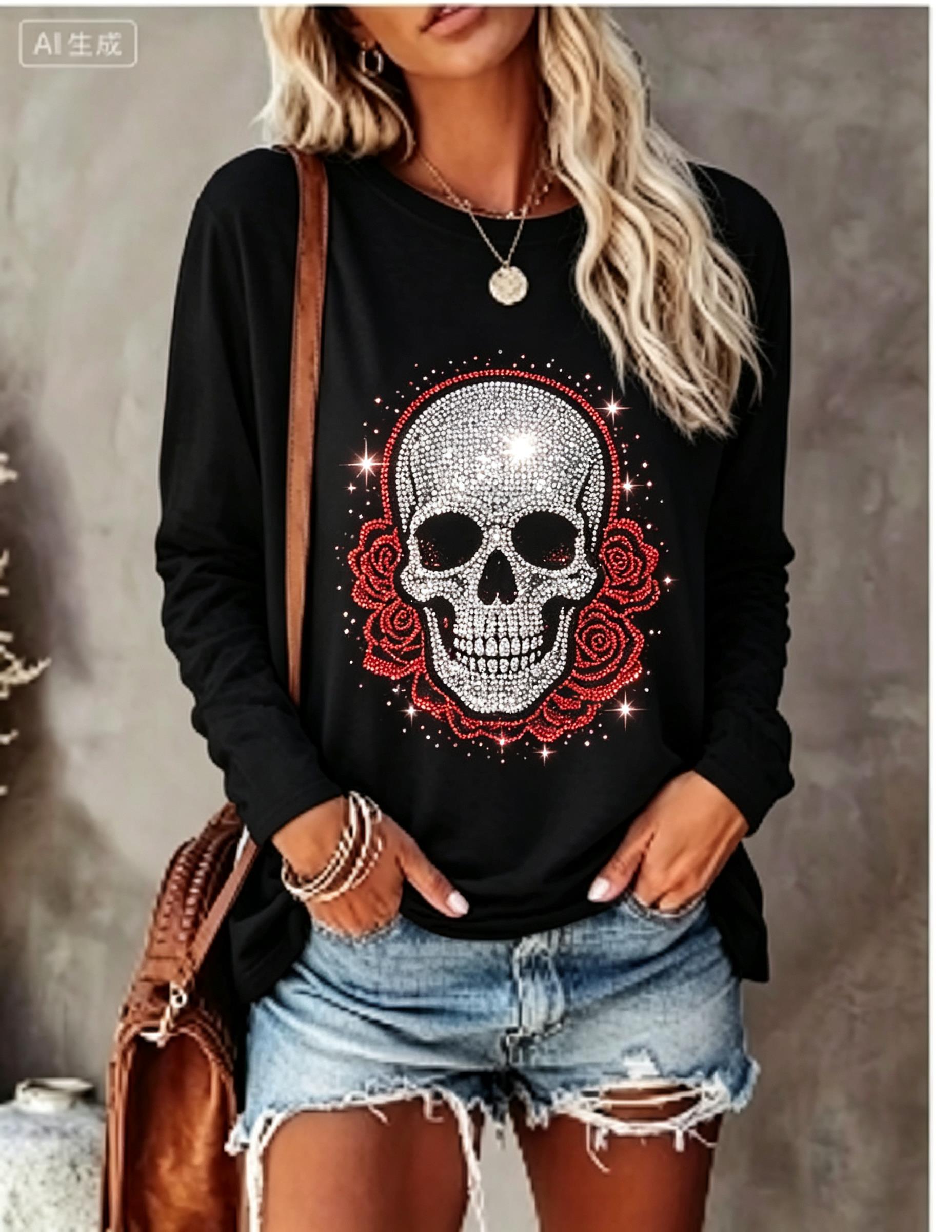 เสื้อยืดแขนยาวผู้หญิง ลายพิมพ์ - Blouses บทวิจารณ์และราคา
