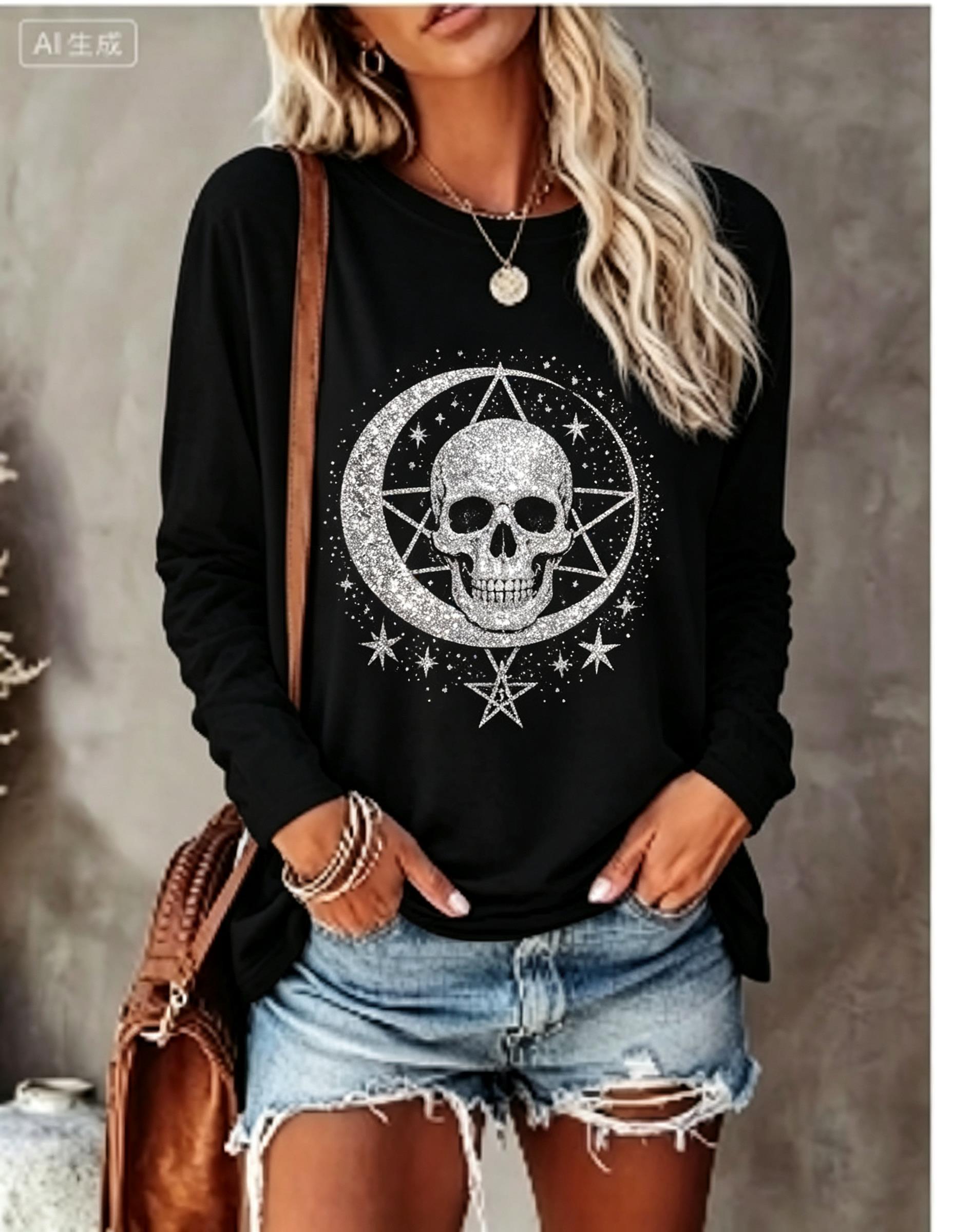 เสื้อยืดแขนยาวผู้หญิง ลายพิมพ์ - Blouses บทวิจารณ์และราคา