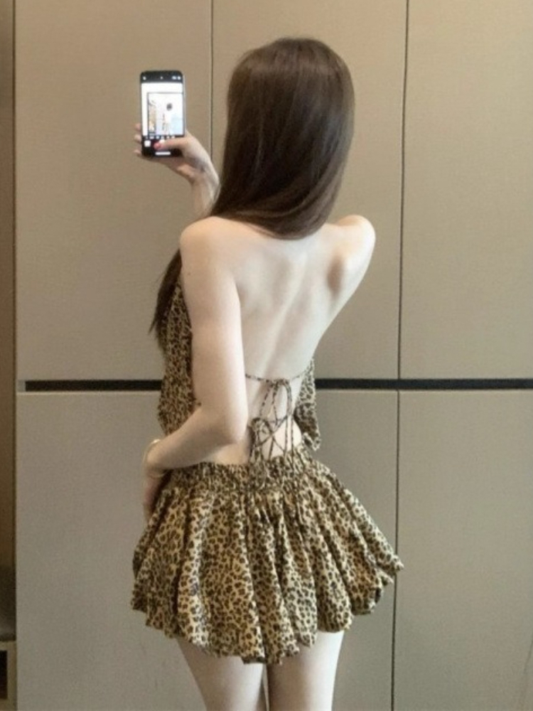 ชุดเดรสสไตล์วินเทจ Y2K ลายเสือ - Y2K Backless Halter Mini Dress บทวิจารณ์และราคา