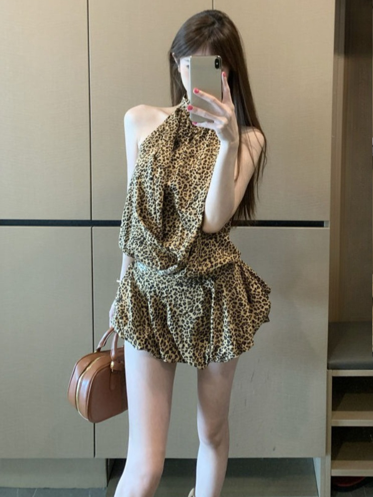 ชุดเดรสสไตล์วินเทจ Y2K ลายเสือ - Y2K Backless Halter Mini Dress บทวิจารณ์และราคา