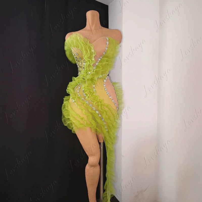 ชุดเดรสผ้าตาข่ายซีทรูประดับเพช - Sparkly Rhinestone Club Party Dress บทวิจารณ์และราคา