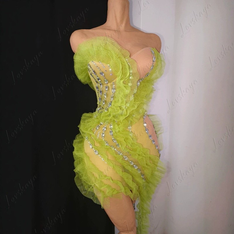 ชุดเดรสผ้าตาข่ายซีทรูประดับเพช - Sparkly Rhinestone Club Party Dress บทวิจารณ์และราคา