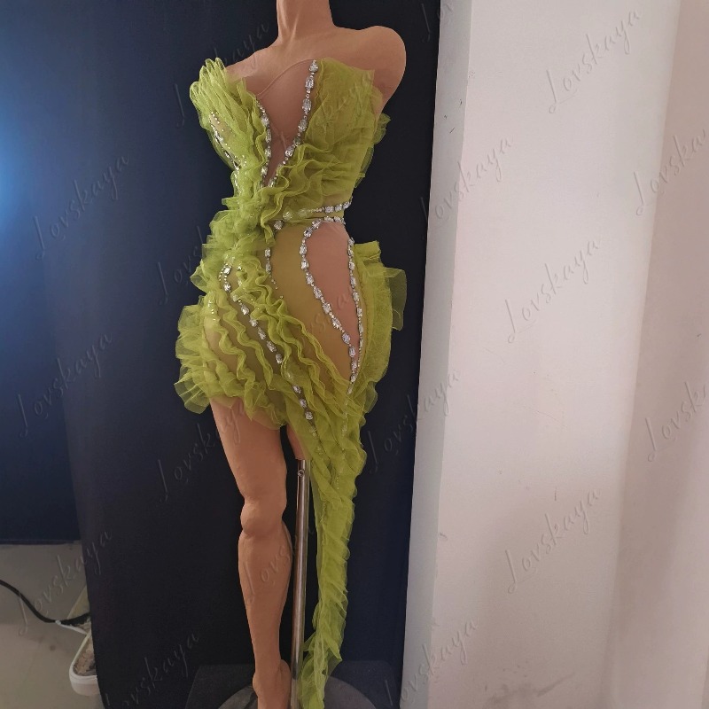 ชุดเดรสผ้าตาข่ายซีทรูประดับเพช - Sparkly Rhinestone Club Party Dress บทวิจารณ์และราคา